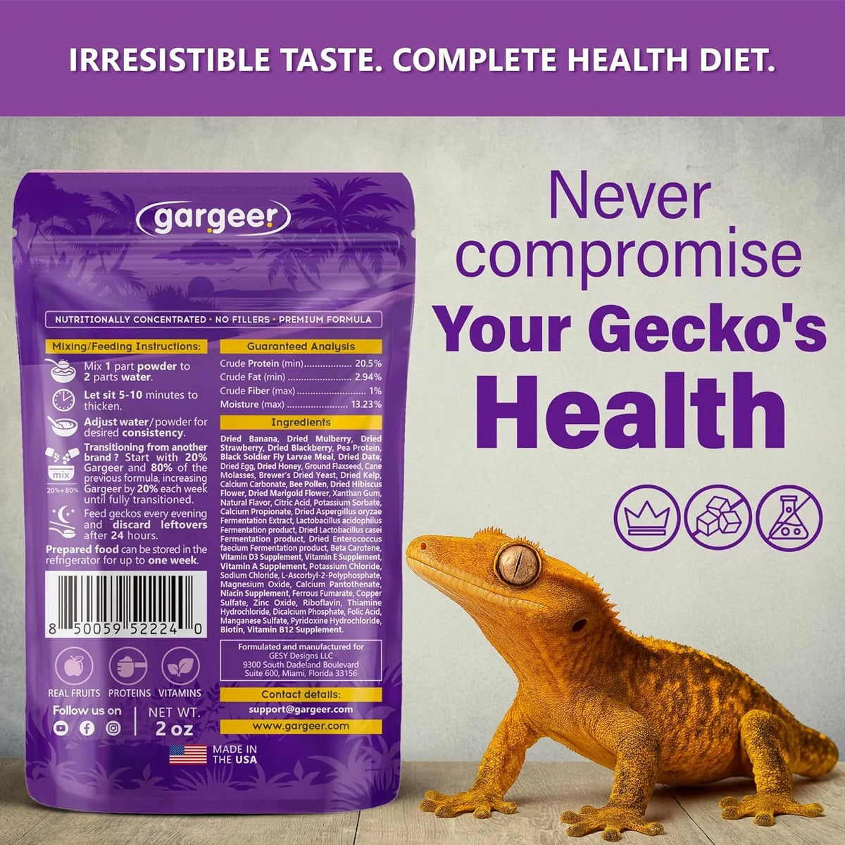 Gargeer 'Picky Geck' Wildberry Burst - Premium Crested Gecko Food | Antioxidant & Immune Support Formula