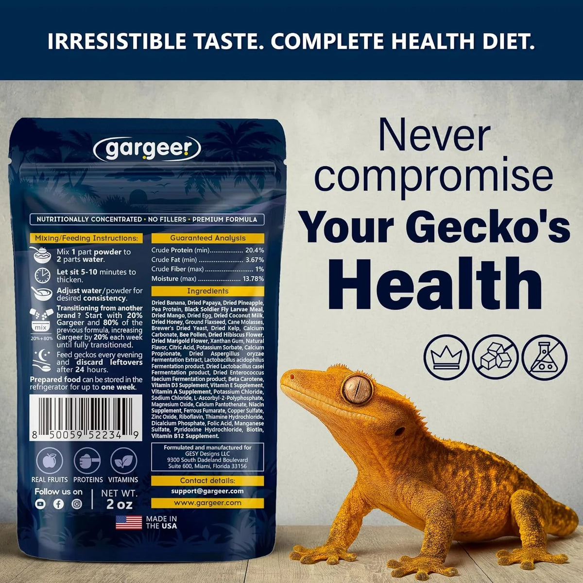 Gargeer 'Picky Geck' Moonlight Feast - Premium Crested Gecko Food | Vision & Metabolism Support